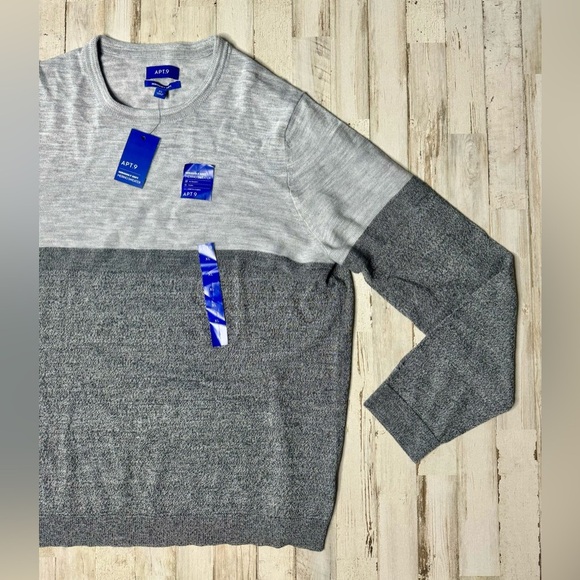 Apt 9 Seriously Soft Merino Wool Blend Sweater Mens XL Gray Colorblock NWT - Picture 2 of 13